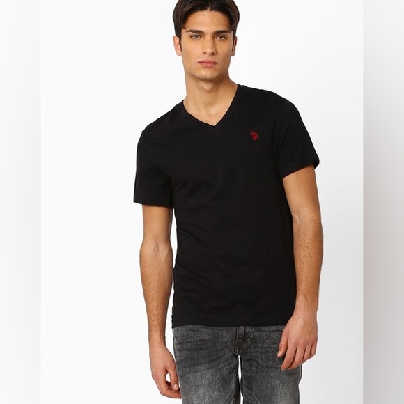 EUC Men’s Large Burberry Brit V-Neck Cotton Tee With Logo Embroidered In Black - Picture 1 of 14